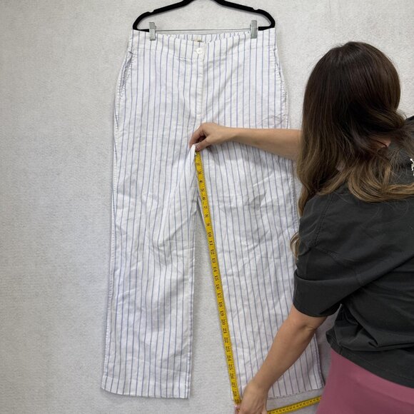 Faherty Pants Womens Large White Blue Stripe Linen Blend Wide Leg NWT WBS2228-PR - Picture 11 of 13